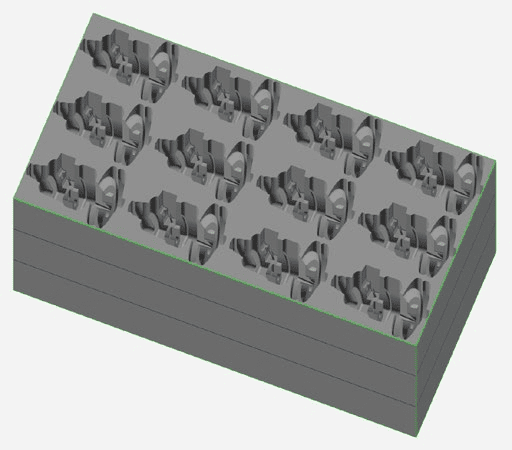 The same tray and compartment geometry shown without parts, ready for CAD editing