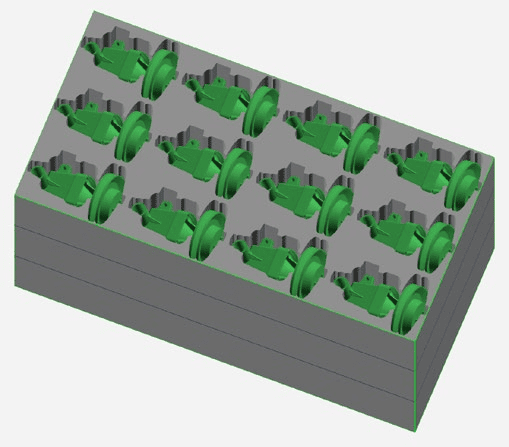 Calculated tray model with parts positioned in each compartment